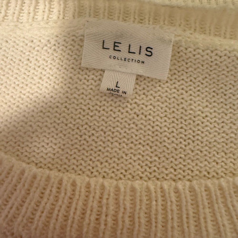 Le Lis Cream Knit Sweater L Large Drop Shoulder Stitch Detail Cozy Neutral Top - Picture 2 of 6